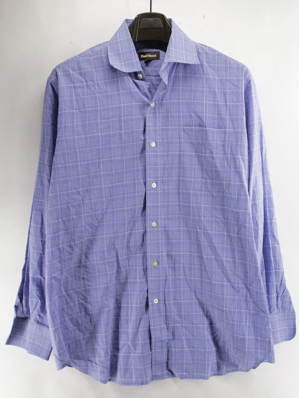 Paul Stuart Men's 16/35 Blue Check Dress Shirt Long Sleeve Button Up Made in USA